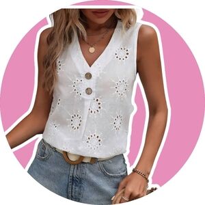 New! Sleeveless Blouse with Keyhole Button Neckline, Perfect for Spring & Summer